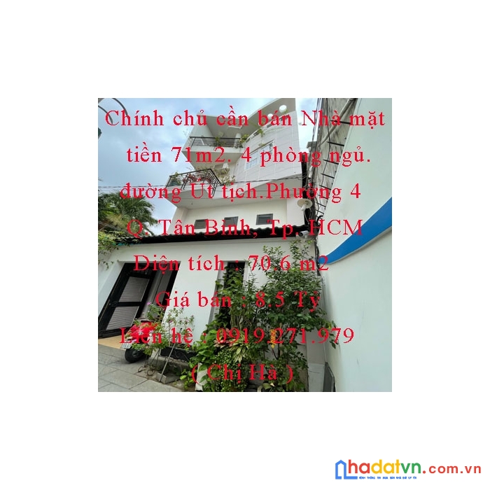 Chính chủ cần bán nhà mặt tiền 71m2. 4 phòng ngủ. đường út tịch