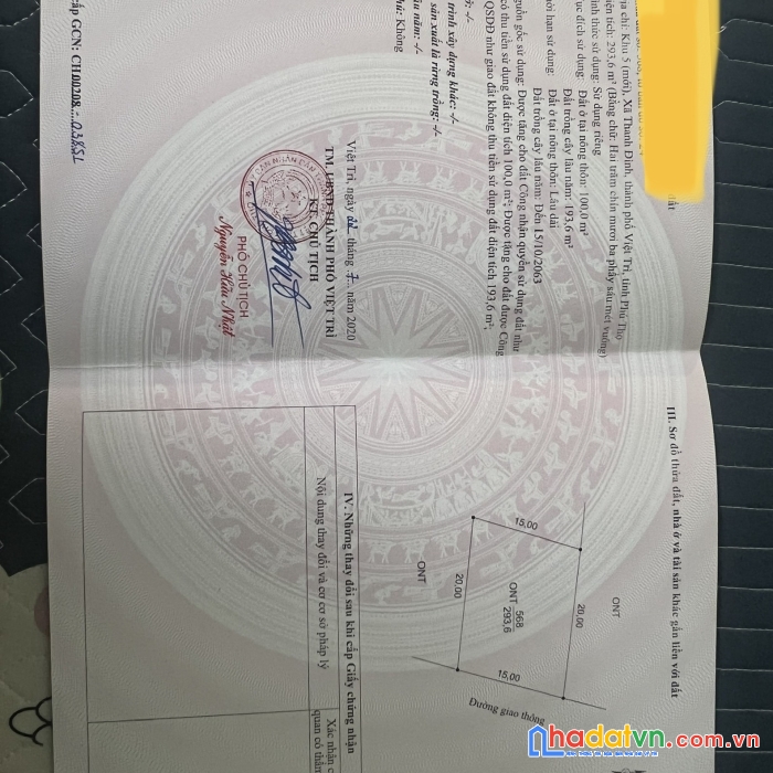 Cần bán gấp mảnh đất tại khu 5 mới xã thanh đình, thành phố việt trì, tỉnh phú thọ  dt293.6m2 giá