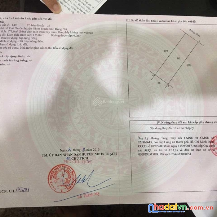 Đất chính chủ đường d10, xã đại phước, huyện nhơn trạch, đồng nai