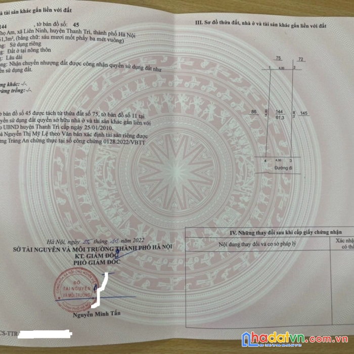 Bán gâp mảnh đất tại liên ninh, thanh trì. diện tích 4.1x15 giá 42tr/m