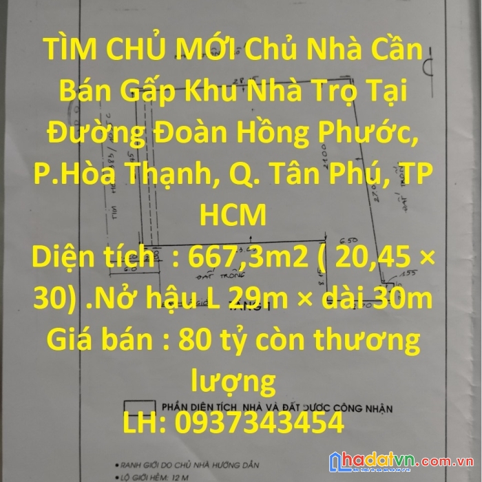 Tìm chủ mới chủ nhà cần bán gấp khu nhà trọ tại quận tân phú , tp hcm