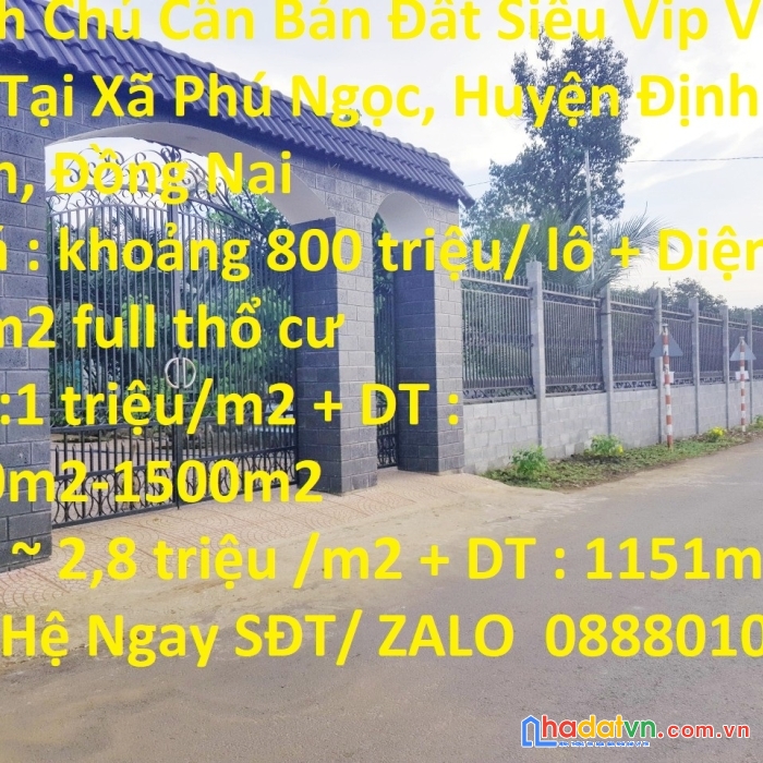 Chính chủ cần bán đất siêu vip vị trí đẹp tại xã phú ngọc, huyện định quán, đồng nai