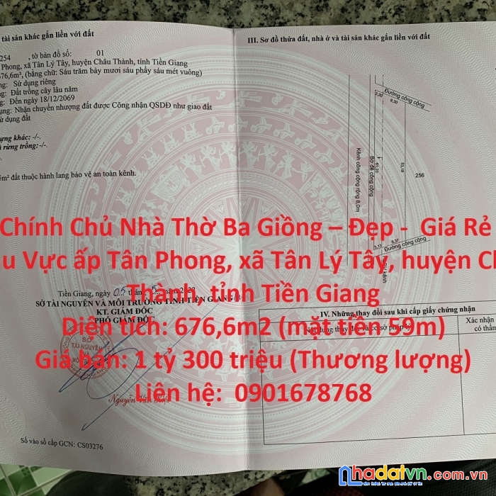 Đất chính chủ nhà thờ ba giồng – đẹp -  giá rẻ nhất khu vực tân lý tây