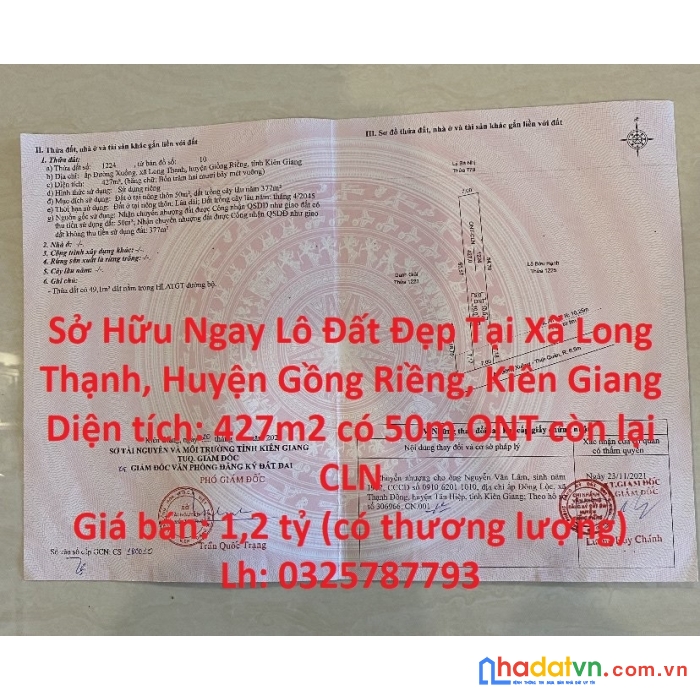 Sở hữu ngay lô đất đẹp tại xã long thạnh, huyện gồng riềng, kiên giang