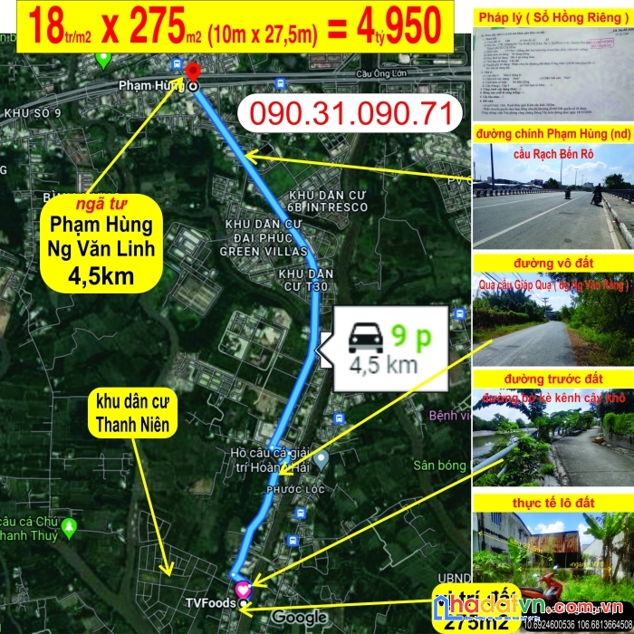 Bán đất gấp phước lộc – nhà bè (18tr/m2 x 275m2)