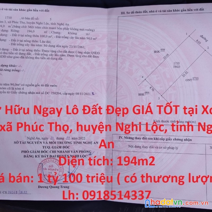 Sở hữu ngay lô đất đẹp giá tốt tại huyện nghi lộc, tỉnh nghệ an