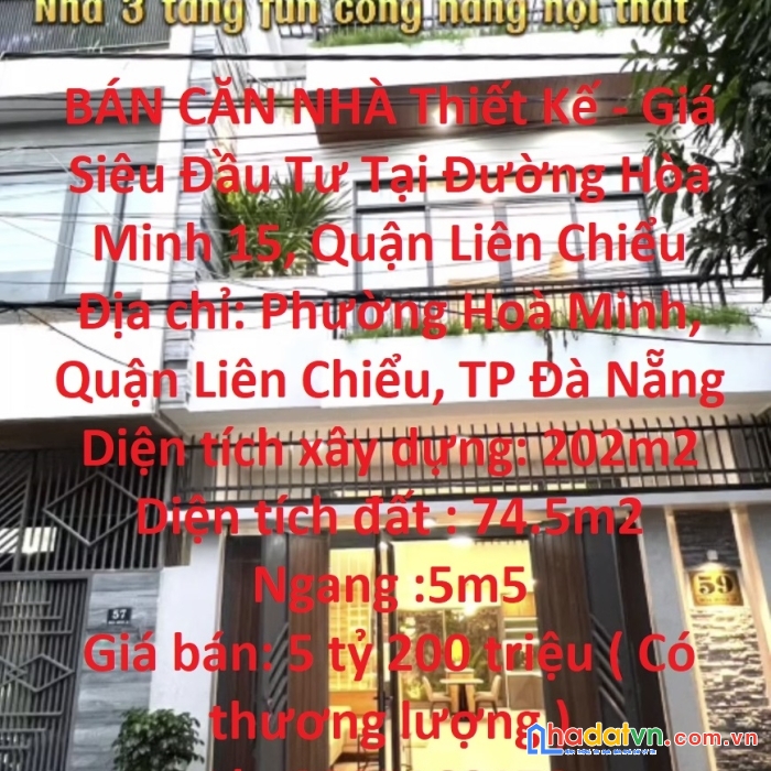 Bán căn nhà thiết kế - giá siêu đầu tư tại đường hòa minh 15, quận liên chiểu