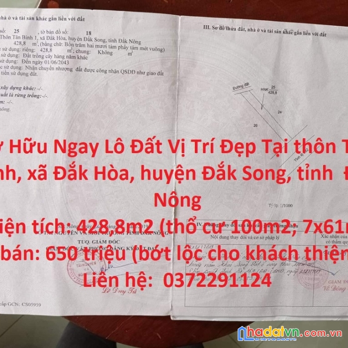 Sở hữu ngay lô đất vị trí đẹp tại đắk song giá đầu tư.