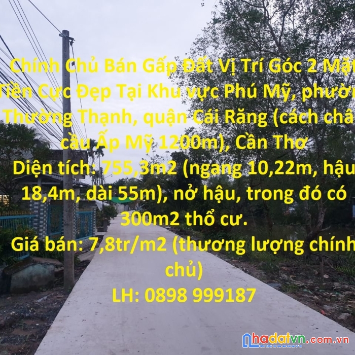 Chính chủ bán gấp đất vị trí góc 2 mặt tiền cực đẹp tại cái răng cần thơ
