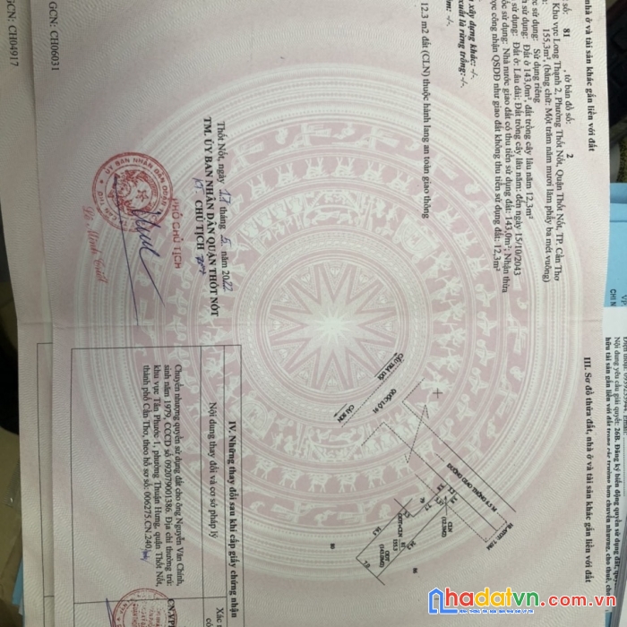 Chính chủ cần bán nhanh lô đất vị trí cực đẹp tại quận thốt nốt, cần thơ