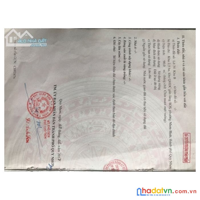 Cần bán gấp lô đất đẹp gía đầu tư tại thành phố quy nhơn, bình định
