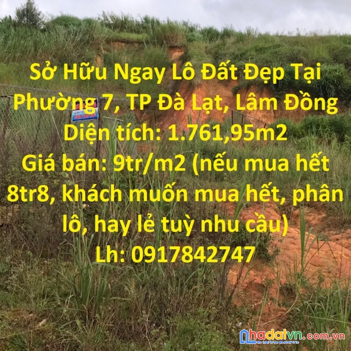 Sở hữu ngay lô đất đẹp tại phường 7, tp đà lạt, lâm đồng