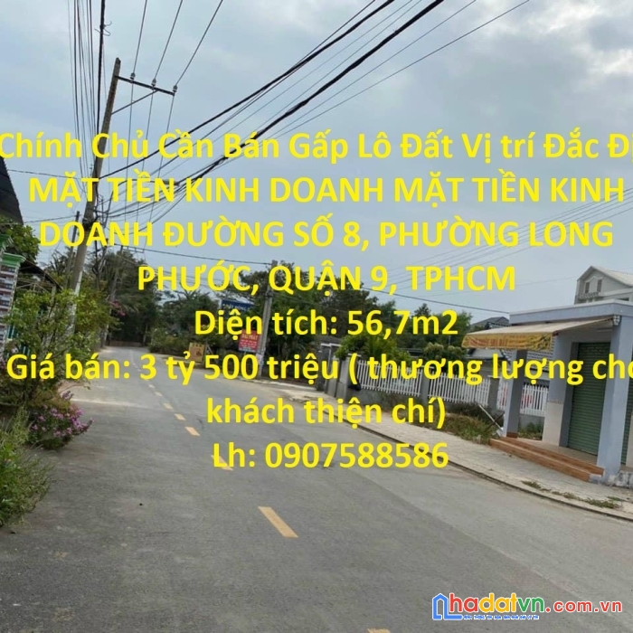 Chính chủ cần bán gấp lô đất vị trí đắc địa mặt tiền kinh doanh đường số 8