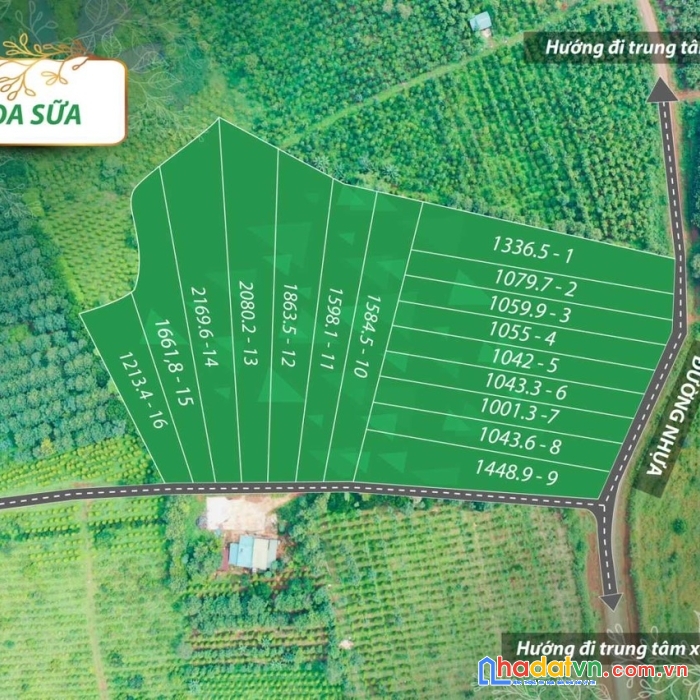 Đất sào 1500m2 giá 270tr/lô/sổ riêng, mặt tiền đường