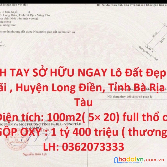 Nhanh tay sở hữu ngay lô đất đẹp tại xã an ngãi , huyện long điền, tỉnh bà rịa - vũng tàu