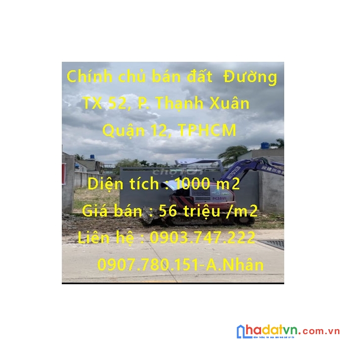 Chính chủ bán đất  đường thạnh xuân 52, phường thạnh xuân, quận 12, tphcm