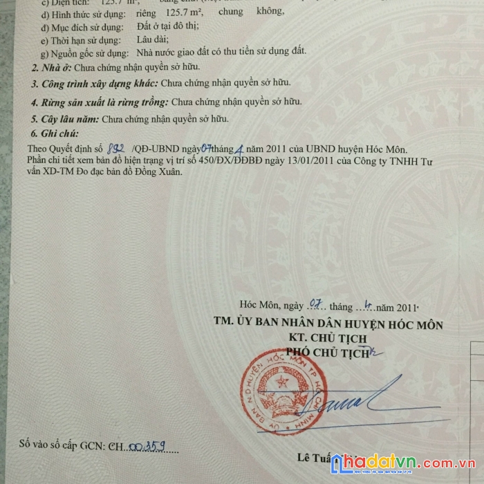 Chính chủ bán lô đất hóc môn tp hcm