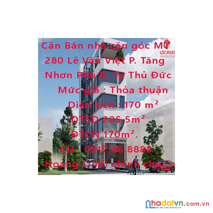 Cần bán nhà căn góc mt 280 lê văn việt quận 9