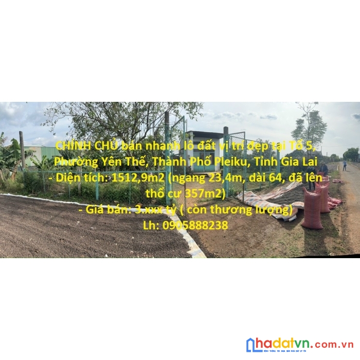 Chính chủ bán nhanh lô đất vị trí đẹp tại tổ 5, phường yên thế, thành phố pleiku, tỉnh gia lai