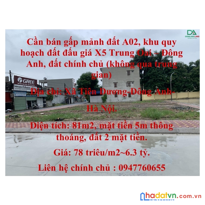 Cần bán gấp mảnh đất a02, khu quy hoạch đất đấu giá x5 trung oai – đông anh, đất chính chủ (không