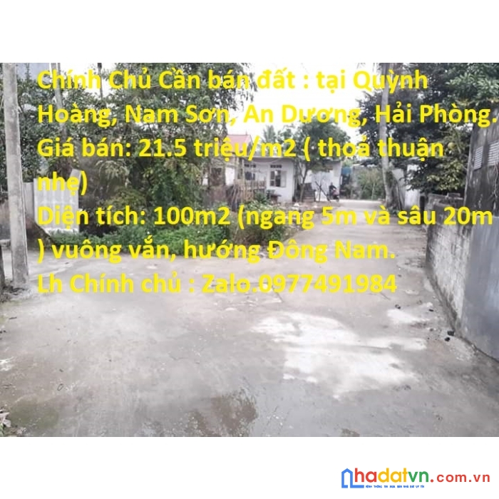 Chính chủ cần bán đất : tại quỳnh hoàng, nam sơn, an dương, hải phòng.