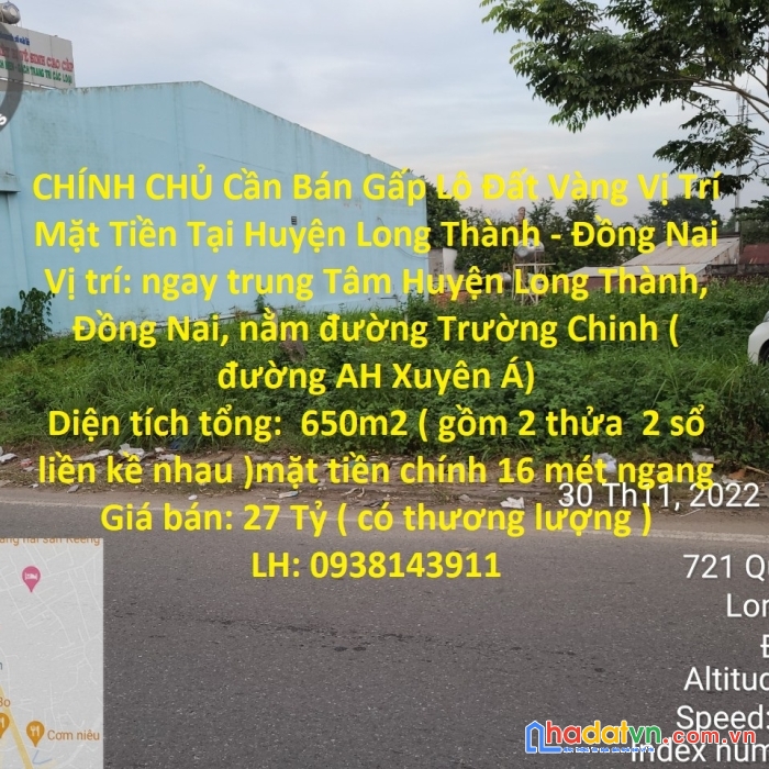Chính chủ cần bán gấp lô đất vàng vị trí mặt tiền tại huyện long thành - đồng nai