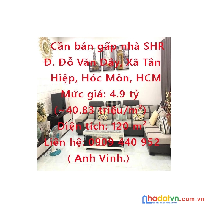 Cần ra gấp, giảm 100tr, 8x15m, hẻm đường đỗ văn dậy, hóc môn, tp hcm