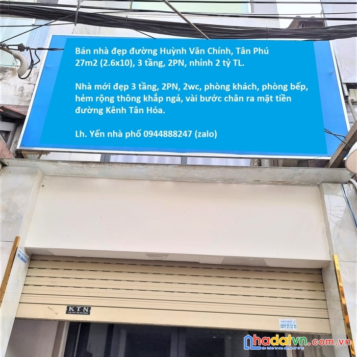 Bán nhà đẹp đường huỳnh văn chính, 27m2 (2.6x10), 3 tầng, 2pn, nhỉnh 2 tỷ tl.