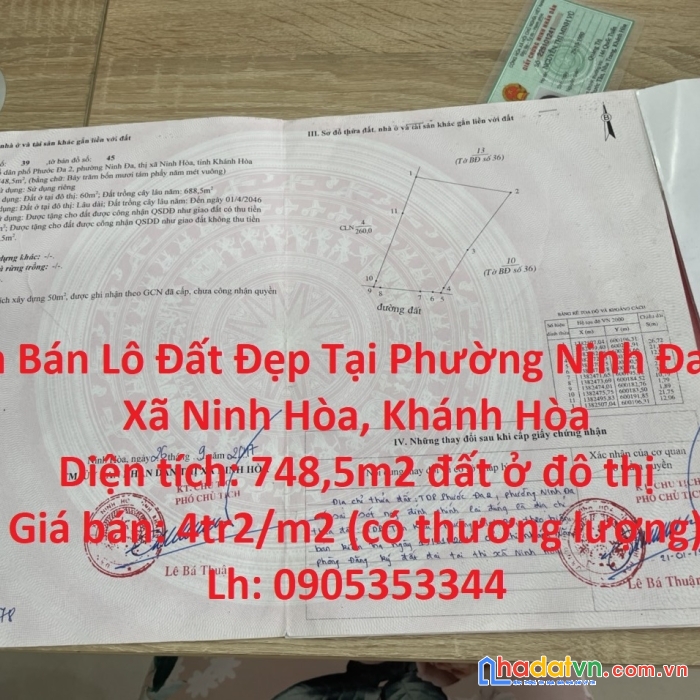 Cần bán lô đất đẹp tại phường ninh đa,thị xã ninh hòa, khánh hòa