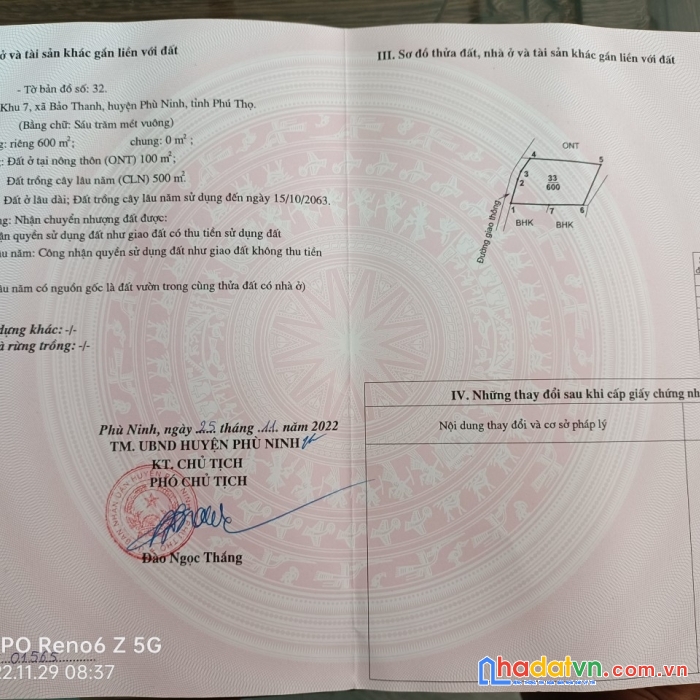 Chính chủ cần bán gấp lô đất địa thế đẹp xã bảo thanh - phù ninh - phú thọ