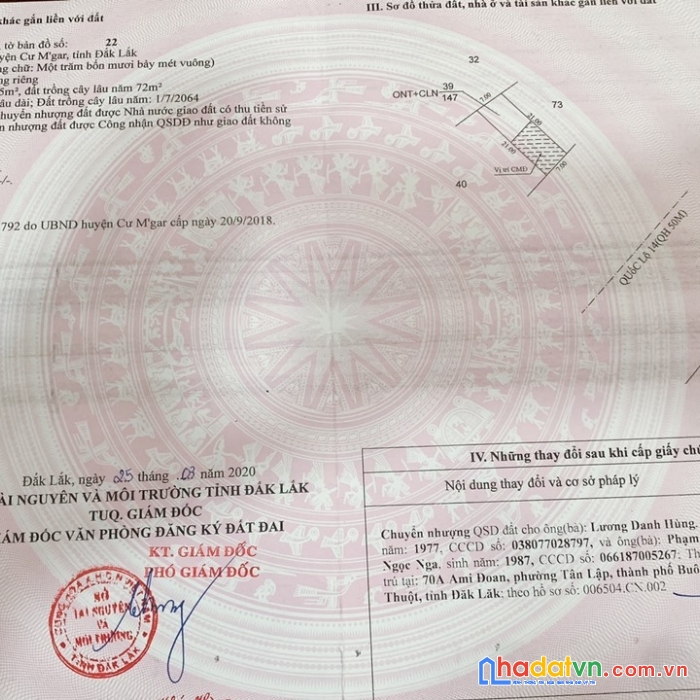 Chính chủ cần bán nhanh lô đất đẹp mặt tiền ql 14 cư đăng, cư m gar, đak lăk