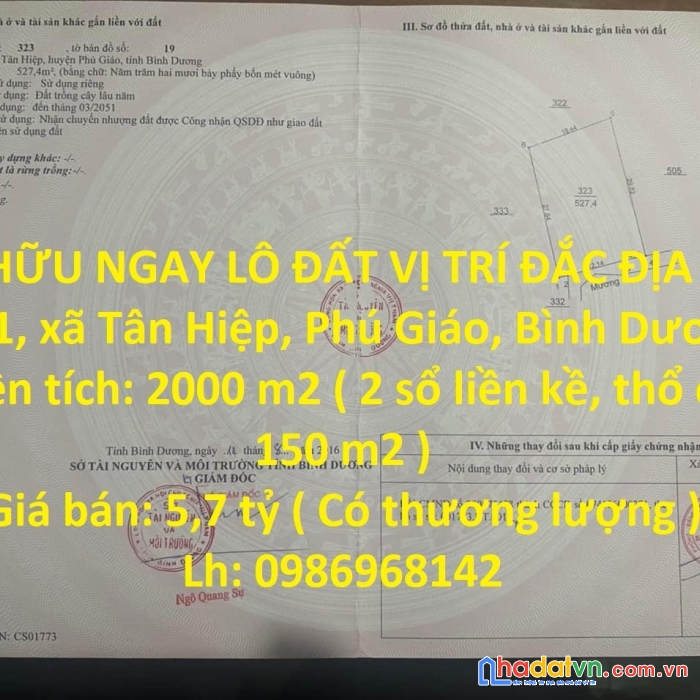Sở hữu ngay lô đất vị trí đắc địa tại ấp 1, xã tân hiệp, phú giáo, bình dương