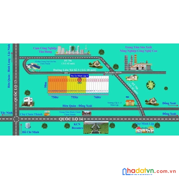 Sỉ lẻ đất mặt tiền đường số 3 minh lập, chơn thành.