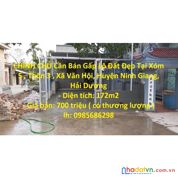 Chính chủ cần bán gấp lô đất đẹp tại xã văn hội – huyện ninh giang – tỉnh hải dương
