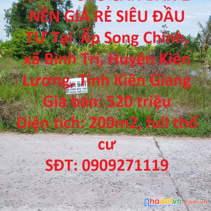 Chính chủ cần bán 2 nền giá rẻ siêu đầu tư tại  cầu cái tre - kiên lương - kiên giang