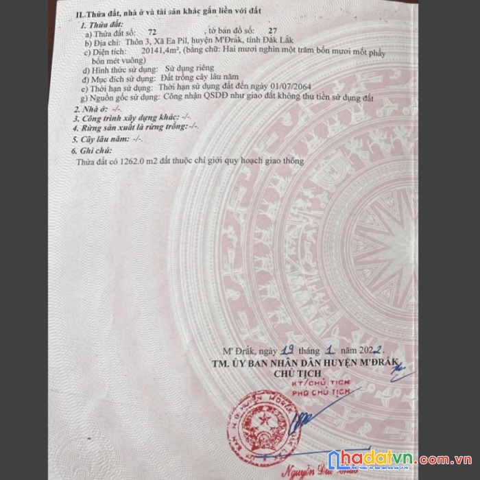 Cần bán 2ha đất chính chủ tại thôn 3, xã ea pil, m'đrăk, đắk lắk