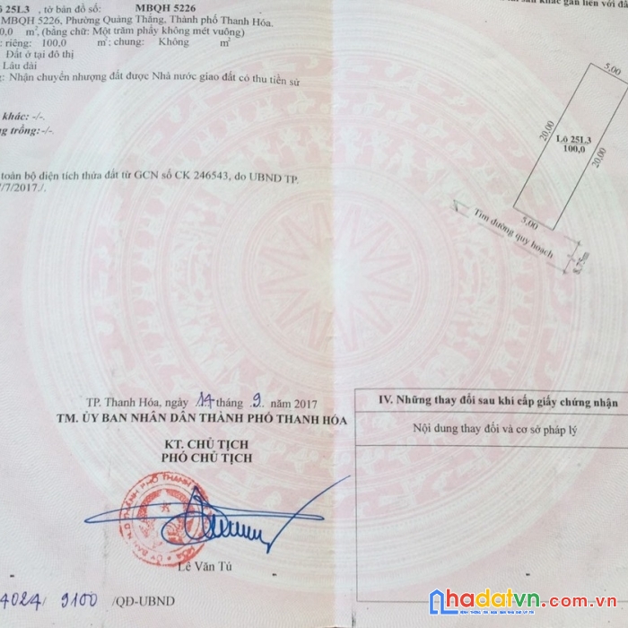 Chính chủ cần bán lô đất vị trí đẹp tại tp thanh hóa