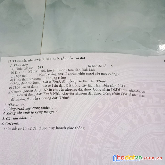 Chính chủ cần bán đất tại : xã tân hòa - huyện buôn đôn -  tỉnh đắk lắk