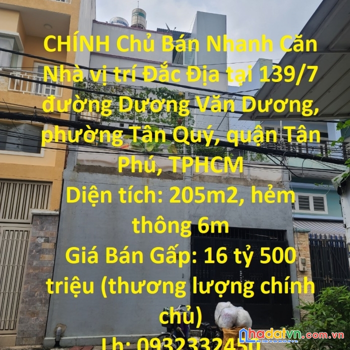Chính chủ bán nhanh căn nhà vị trí đắc địa tại quận tân phú, tphcm