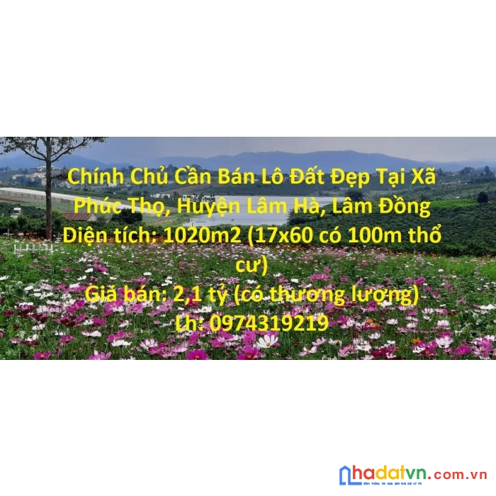 Chính chủ cần bán lô đất đẹp tại xã phúc thọ, huyện lâm hà, lâm đồng