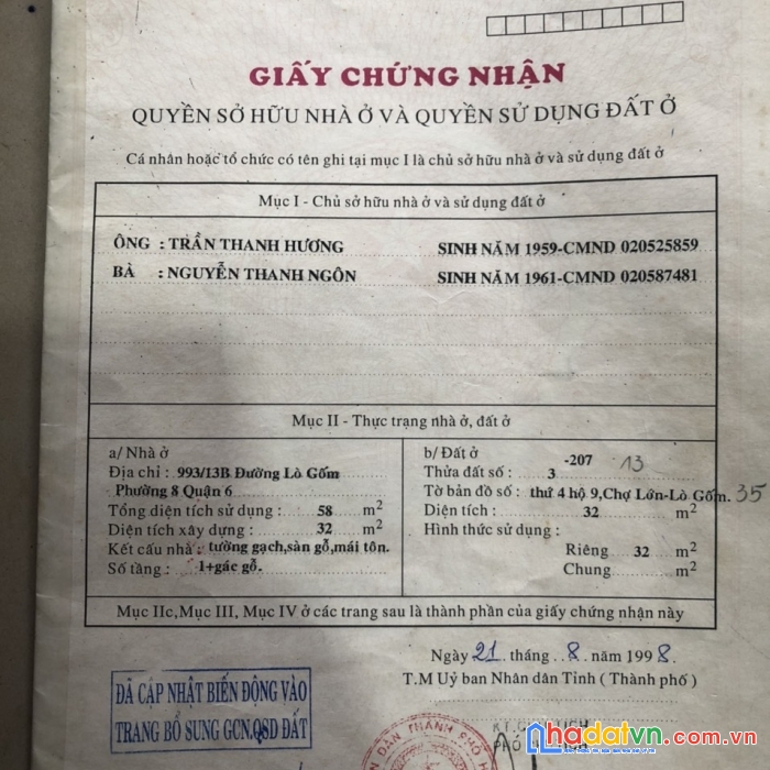 Bán nhà hẻm 993 lò gốm, phường 8, quận 6