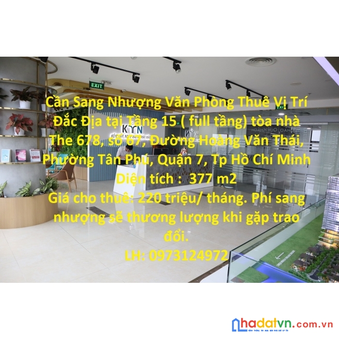 Cần sang nhượng văn phòng thuê vị trí đắc địa tại quận 7, tphcm
