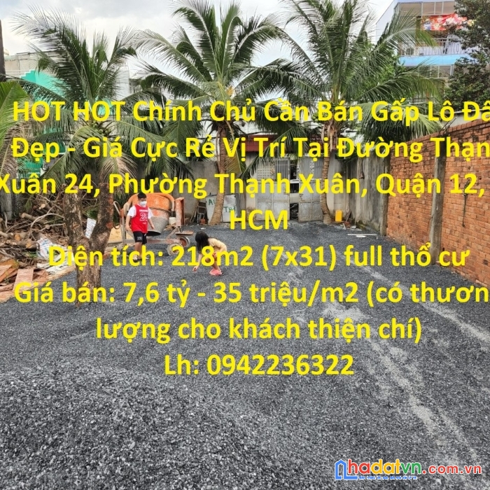 Hot hot chính chủ cần bán gấp lô đất đẹp - giá cực rẻ vị trí tại quận 12 - tp hcm