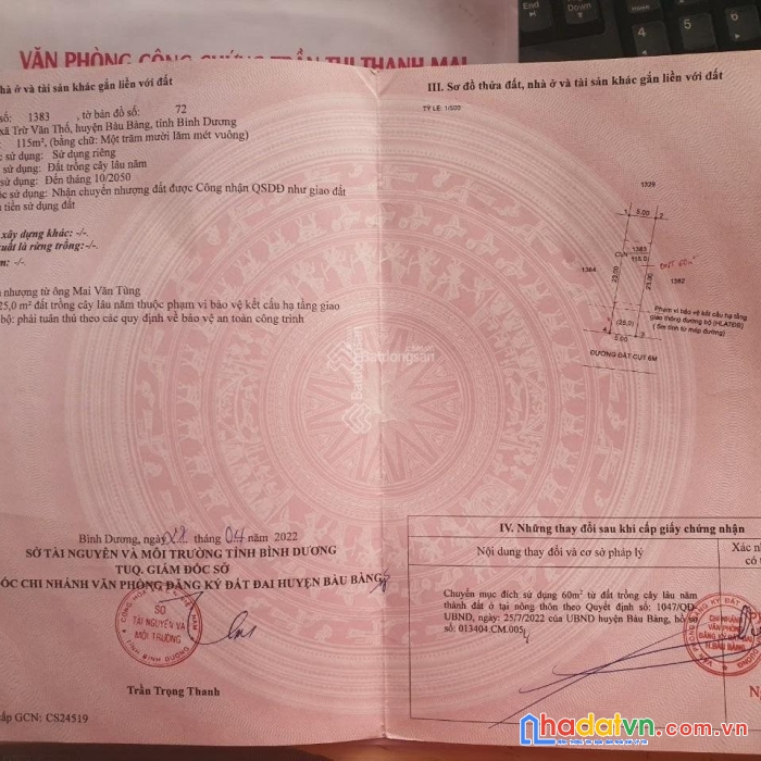 Cần bán lô đất 115m2, 60m2 thổ cư - gần chợ mới, kcn chơn thành