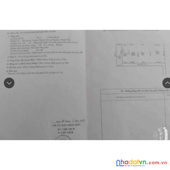 Chính chủ bán đất tại xã quảng thạch, huyện quảng xương, thanh hóa