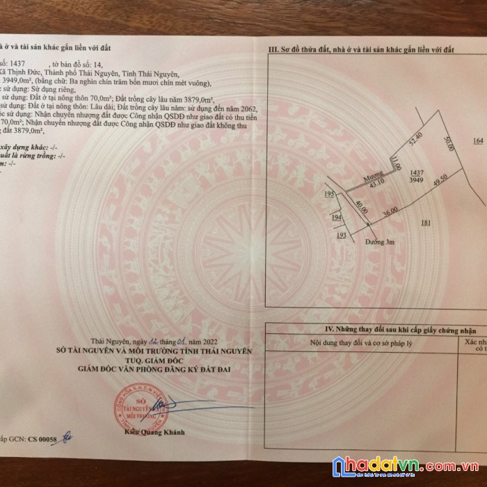 Chính chủ cần bán đất ở xã thịnh đức, thành phố thái nguyên