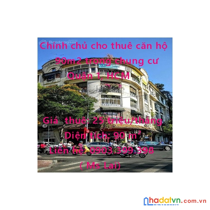 Chính chủ cho thuê căn hộ 90m2 trong chung cư , quận 1, hcm
