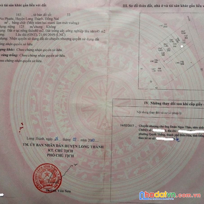 Đất 5x25 ql51 an phước, long thành. srtc giá 1 tỷ 7