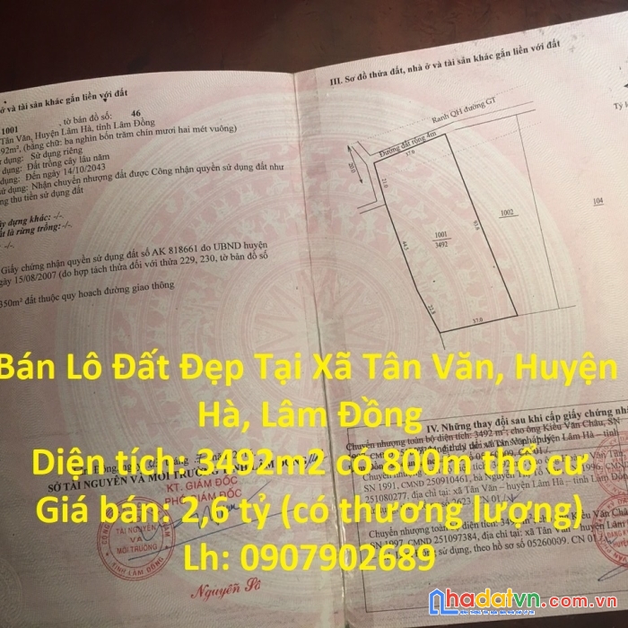 Cần bán lô đất đẹp tại xã tân văn, huyện lâm hà, lâm đồng