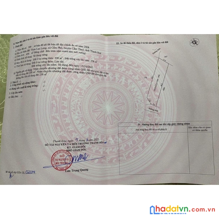 Cần tiền bán mảnh đất 2 mặt tiền xã cẩm phú, cẩm thủy, thanh hóa